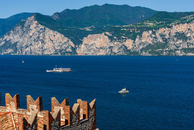 Panoramic view of lake garda from malcesine old town in italy.