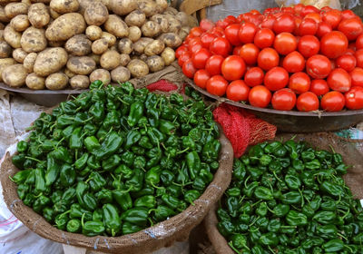 High angle view of fruits for sale in market