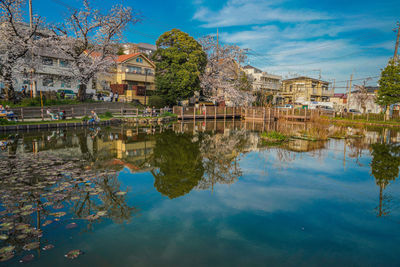 Reflection of buildings in lake