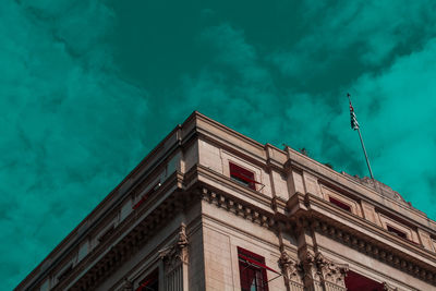 Low angle view of building against blue sky