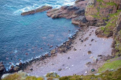 High angle view of rocks on beach