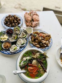 High angle view of food on table