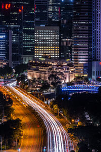 High angle view of illuminated city at night