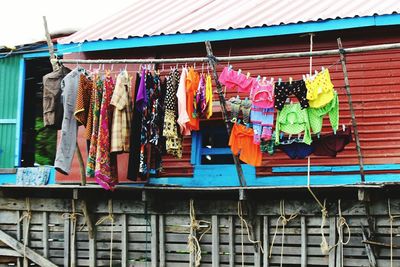 Clothes drying against built structure