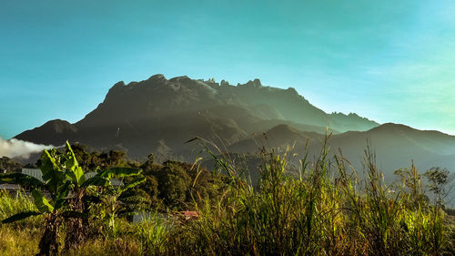 Scenic view of mountains against clear sky