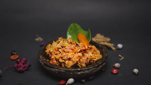 Close-up of food in plate on table