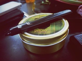 High angle view of eyeglasses on table