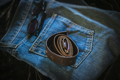 High angle view of person wearing hat