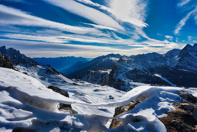 Scenic view of snowcapped mountains against sky