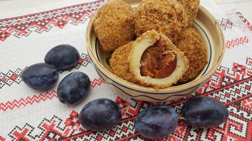 High angle view of food on table