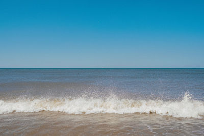 Scenic view of sea against clear blue sky