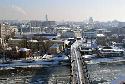 High angle view of cityscape during winter