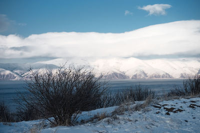 Scenic view of snowcapped mountains against sky