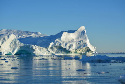 View of majestic iceberg in sea against sky