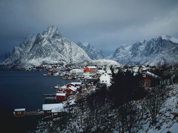 Scenic view of snowcapped mountains against sky during winter