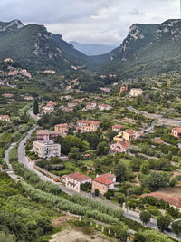 High angle view of townscape against sky