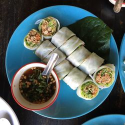 High angle view of food on table