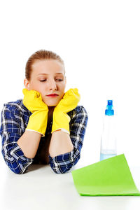 Full length of a boy against white background