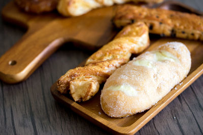 High angle view of bread on table