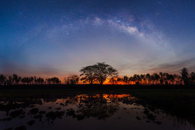 Scenic view of lake against sky at night