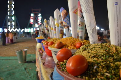 Row of food in container at market stall