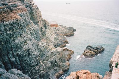 High angle view of rocky beach