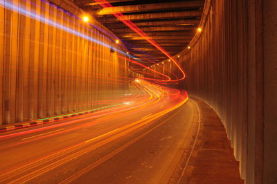 Light trails on road at night