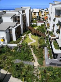 High angle view of buildings in city