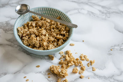 High angle view of breakfast on table