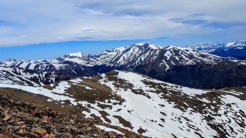 Scenic view of snowcapped mountains against sky