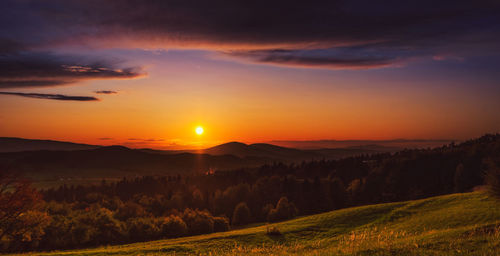 Scenic view of landscape against sky during sunset