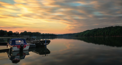 Scenic view of lake against sky during sunset