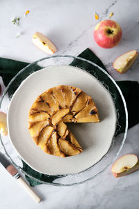 High angle view of fruits in bowl on table