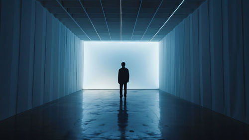 Rear view of silhouette woman walking in tunnel