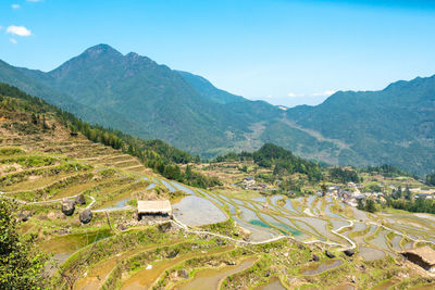 Terraced fields near ancient chinese town