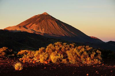 Rocky mountain at el teide national park against clear sky