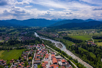 High angle view of townscape against sky