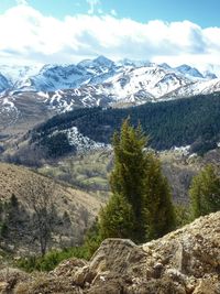 Scenic view of mountains against cloudy sky