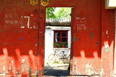 Closed door of old building