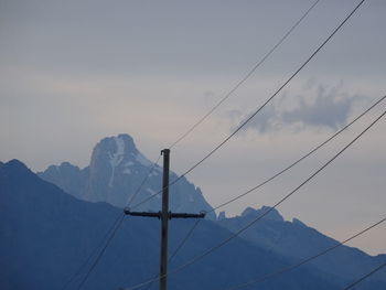 Low angle view of electricity pylon against sky