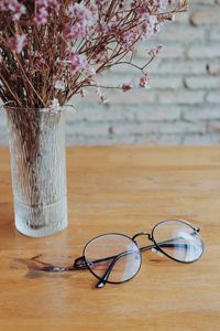 Close-up of eyeglasses on table