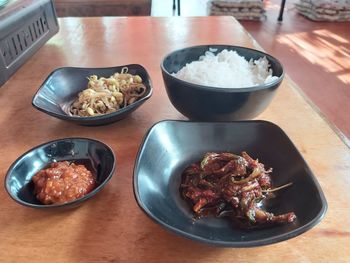 High angle view of food on table