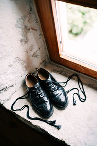 High angle view of shoes on table