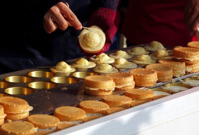 Close-up of preparing pastries