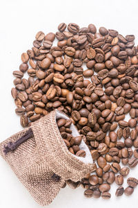 High angle view of coffee beans on table