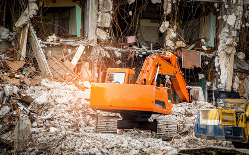 View of construction site by building