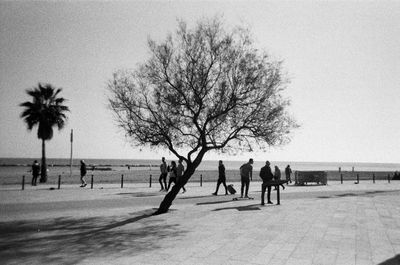 People on road in city against clear sky