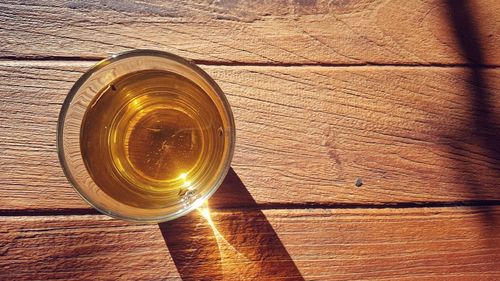 High angle view of beer glass on table