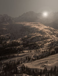 Aerial view of landscape and mountains against sky