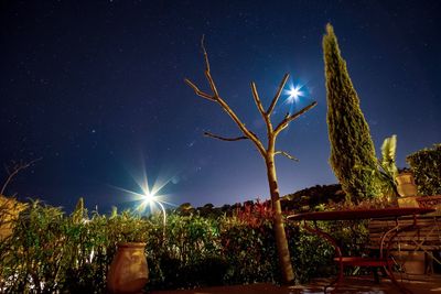 Night time mediterranean hillside with stars